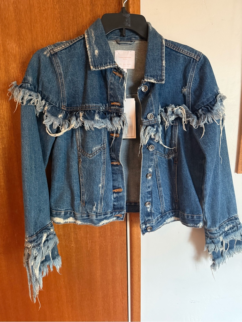 Zara Frayed Hem Dark Blue Denim Jacket
